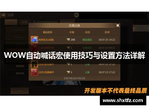 WOW自动喊话宏使用技巧与设置方法详解