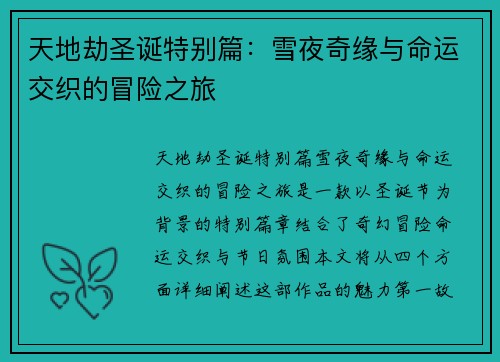 天地劫圣诞特别篇：雪夜奇缘与命运交织的冒险之旅